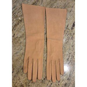 New! Vintage Size M 7 Tan Leather Formal 15" Long Gloves Stitching Italy